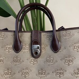 Dooney & Bourke Beige Canvas Satchel with Brown Leather Trim